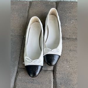 Authentic CHANEL Cambon cloth ballet flats shoes EU size 38.5